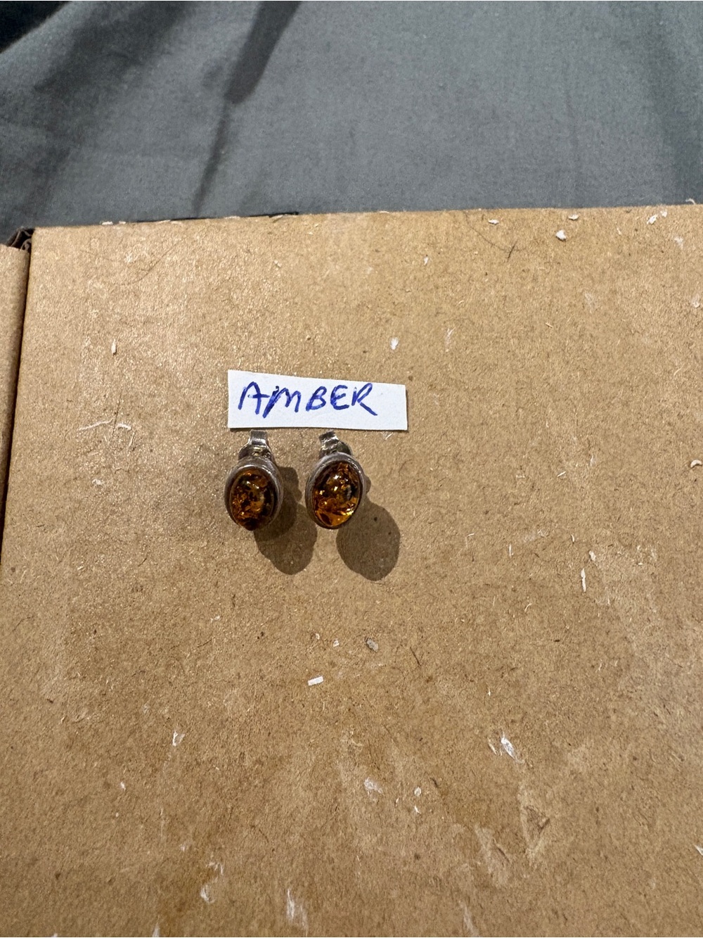 Amber Oval Stud Earrings in Silver